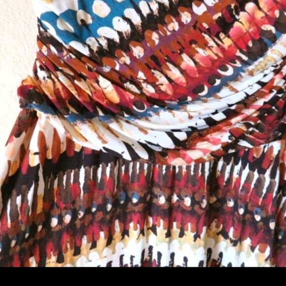 Lafayette 148 midi dress sleeveless feather stripe print V-neck Size Small - Picture 6 of 10